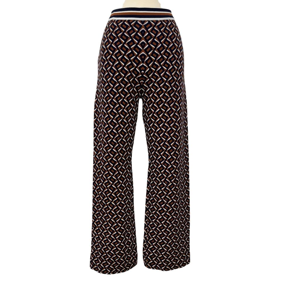 Diane von Furstenberg Juno Patterned Jacquard Pants Trousers Brown Black 6